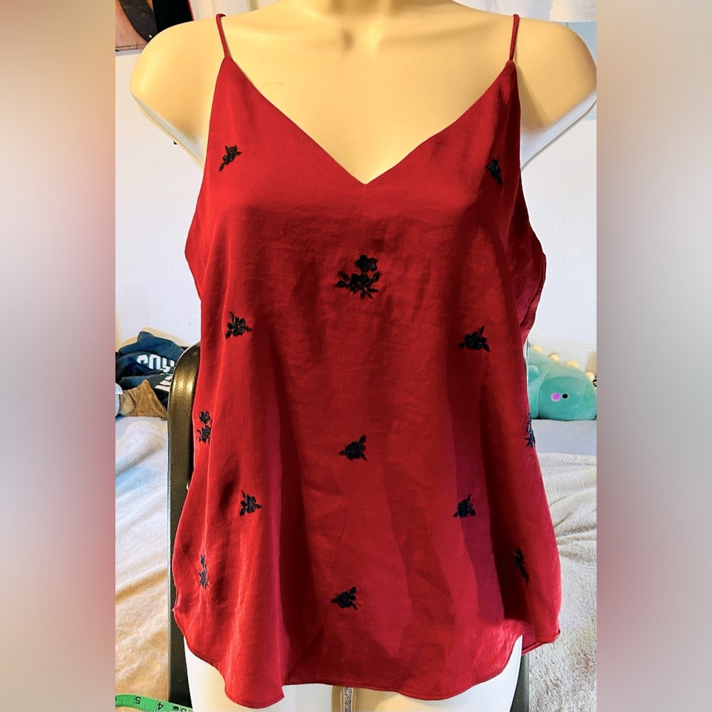 Express Red Camisole with Black Embroidery-Size Small.